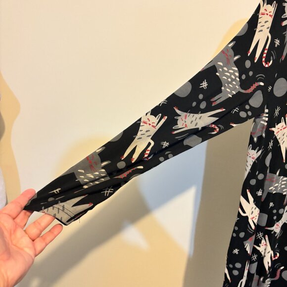 Gudrun Sjoden Black Red Cat Print Button Front Long Sleeve Tunic Top - Picture 6 of 10